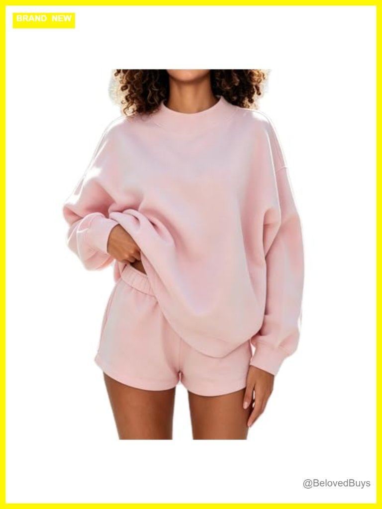 Women 2 Piece Sweatsuit Oversized Lounge Matching Shorts Set